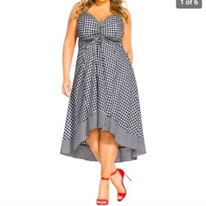 City Chic Black White Gingham Plaid Smocked Sleeveless Midi Dress Plus Size 24